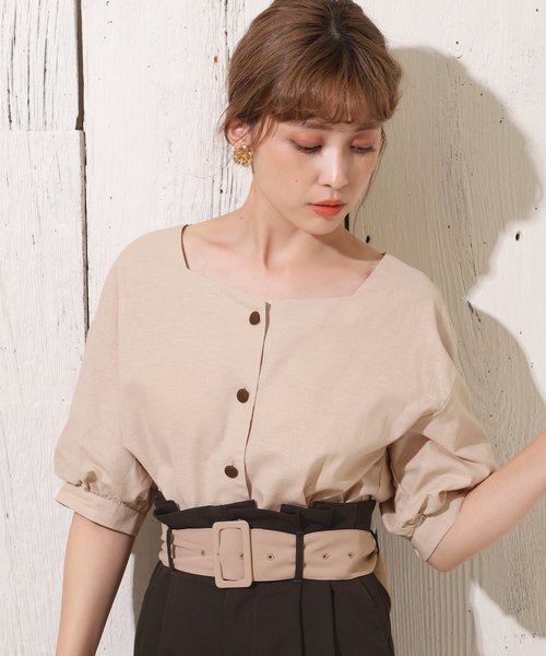 one after another NICE CLAUP（ワンアフターアナザーナイスクラップ）の「リネン配色ボタンブラウス（シャツ/ブラウス・レディース・アイボリー/ブラウン/ベージュ/レンガ・FREE）」の22枚目の写真