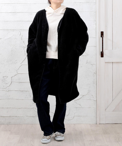Ulysses(ユリシス)の「ボアフリースノーカラーコート(ノーカラージャケット)」|ブラック