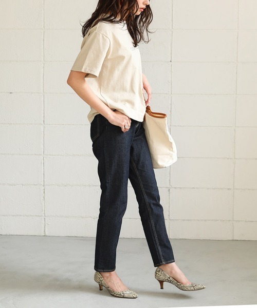 Bou Jeloud（ブージュルード）の「オールストレッチパンツ/定番スタンダードストレッチデニム/美シルエットスリムストレートボトム/テーパード/フルレングス（デニムパンツ・レディース・インディゴブルー・38/36）」の2枚目の写真