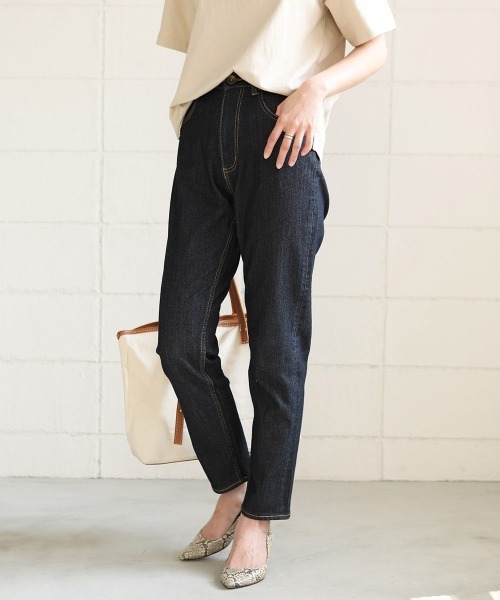 Bou Jeloud（ブージュルード）の「オールストレッチパンツ/定番スタンダードストレッチデニム/美シルエットスリムストレートボトム/テーパード/フルレングス（デニムパンツ・レディース・インディゴブルー・38/36）」の4枚目の写真