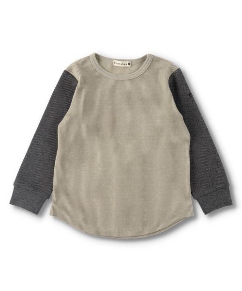 BRANSHES(ブランシェス)の「【抗菌】ワッフル長袖Tシャツ(Tシャツ/カットソー・キッズ・チャコールグレー/ベージュ/ライトグリーン/アイボリー・90cm/110cm/100cm/120cm/130cm/140cm/150cm)」の3枚目の写真