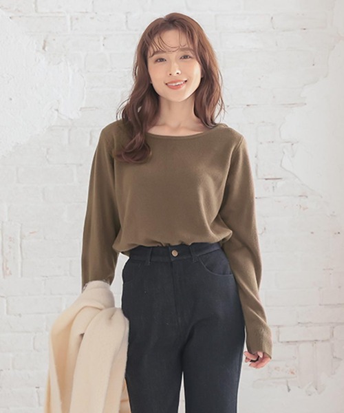 KOBE LETTUCE(コウベレタス)の「カシミヤタッチウォッシャブルニットトップス【L-LLサイズ】(ニット/セーター・レディース・ブラウン/パープル系その他/ブラック系その他/ベージュ系その他2/グリーン系その他/ベージュ系その他/グリーン系その他2/アイボリー/パープル系その他2/ブラウン系その他/パープル系その他3/グリーン系その他3/ブラウン系その他2/ブラック系その他2/ブラック/ホワイト系その他/ホワイト系その他2/グレイッシュベージュ・L/LL/TL/BLL/TLL/BL)」の9枚目の写真