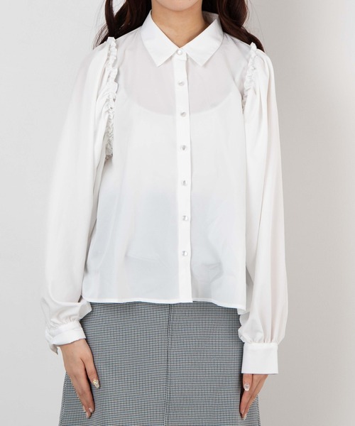 WEGO(ウィゴー)の「WEGO/ギャザースリーブブラウス(シャツ/ブラウス・レディース・ホワイト/ライトパープル・FREE)」の15枚目の写真