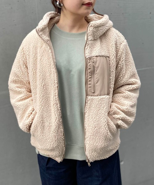 AS KNOW AS PINKY（アズノゥアズピンキー）の「◎ボアフーディ中綿ブルゾン（ブルゾン・レディース・ブラック/ベージュ/アイボリー/モカ・FREE）」の4枚目の写真