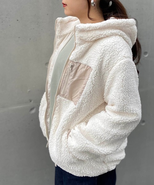 AS KNOW AS PINKY（アズノゥアズピンキー）の「◎ボアフーディ中綿ブルゾン（ブルゾン・レディース・ブラック/ベージュ/アイボリー/モカ・FREE）」の2枚目の写真