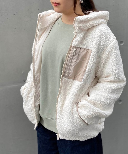 AS KNOW AS PINKY（アズノゥアズピンキー）の「◎ボアフーディ中綿ブルゾン（ブルゾン・レディース・ブラック/ベージュ/アイボリー/モカ・FREE）」の8枚目の写真