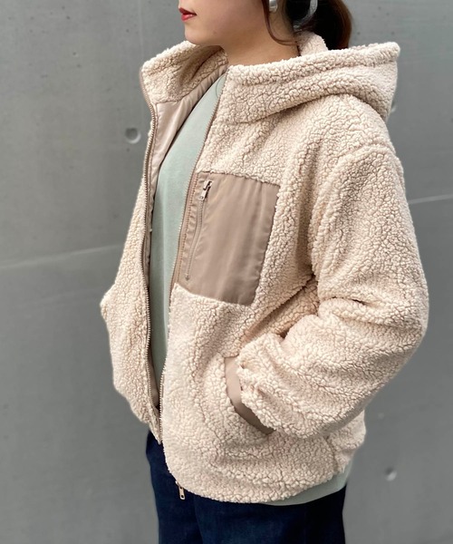 AS KNOW AS PINKY（アズノゥアズピンキー）の「◎ボアフーディ中綿ブルゾン（ブルゾン・レディース・ブラック/ベージュ/アイボリー/モカ・FREE）」の13枚目の写真