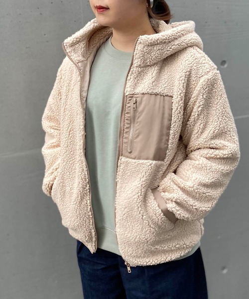 AS KNOW AS PINKY（アズノゥアズピンキー）の「◎ボアフーディ中綿ブルゾン（ブルゾン・レディース・ブラック/ベージュ/アイボリー/モカ・FREE）」の14枚目の写真