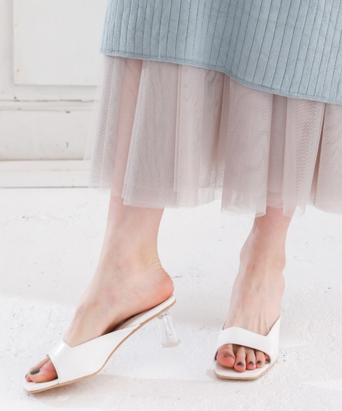 VIVIAN（ヴィヴィアン）の「スクエアトゥクリアヒールミュールサンダル（サンダル・レディース・ダークブラウン/ブラック/ホワイト・L/S/M/LL）」の5枚目の写真