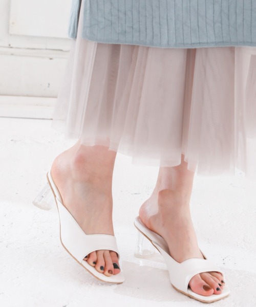 VIVIAN（ヴィヴィアン）の「スクエアトゥクリアヒールミュールサンダル（サンダル・レディース・ダークブラウン/ブラック/ホワイト・L/S/M/LL）」の7枚目の写真