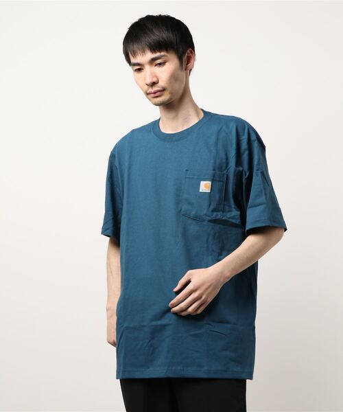 Carhartt（カーハート）の「Carhartt / カーハート/半袖TEE Workwear PKShort Sleeve T-Shirt CTK87（Tシャツ/カットソー・メンズ・チャコールグレー/ブラック/ネイビー/グレー/ブルー/グリーン/ブルーグレー/レッド系その他/ホワイト/ライトブルー/ブラウン/ダークネイビー/ライム/ライトピンク/グリーン系その他/ライトグリーン/キャメル・SMALL/MEDIUM/LARGE/X-LARGE）」の20枚目の写真