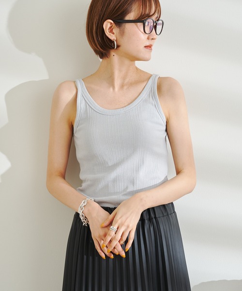 DouDou（ドゥドゥ）の「ランダムリブタンク（タンクトップ・レディース・カーキ/オフホワイト/ブラック/ライトグレー・FREE）」の3枚目の写真