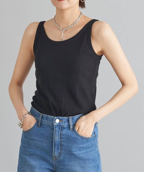 DouDou（ドゥドゥ）の「ランダムリブタンク（タンクトップ・レディース・カーキ/オフホワイト/ブラック/ライトグレー・FREE）」の8枚目の写真