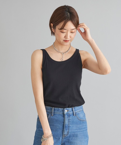 DouDou（ドゥドゥ）の「ランダムリブタンク（タンクトップ・レディース・カーキ/オフホワイト/ブラック/ライトグレー・FREE）」の10枚目の写真