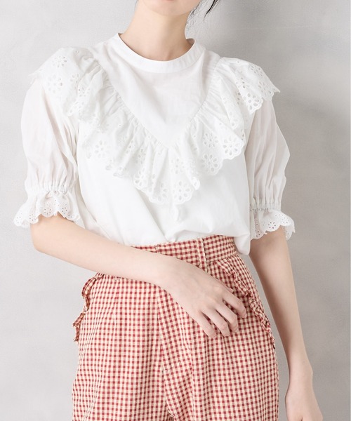 OLIVE des OLIVE(オリーブデオリーブ)の「ラッフルプチハイブラウス(シャツ/ブラウス・レディース・オフホワイト/アイボリー/ストライプ・FREE)」の2枚目の写真