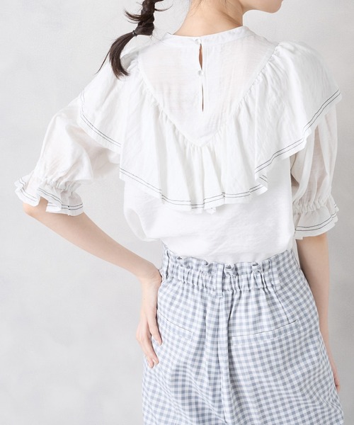 OLIVE des OLIVE(オリーブデオリーブ)の「ラッフルプチハイブラウス(シャツ/ブラウス・レディース・オフホワイト/アイボリー/ストライプ・FREE)」の1枚目の写真