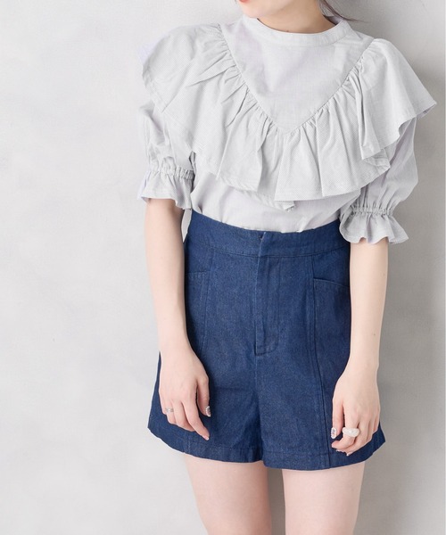 OLIVE des OLIVE(オリーブデオリーブ)の「ラッフルプチハイブラウス(シャツ/ブラウス・レディース・オフホワイト/アイボリー/ストライプ・FREE)」の8枚目の写真