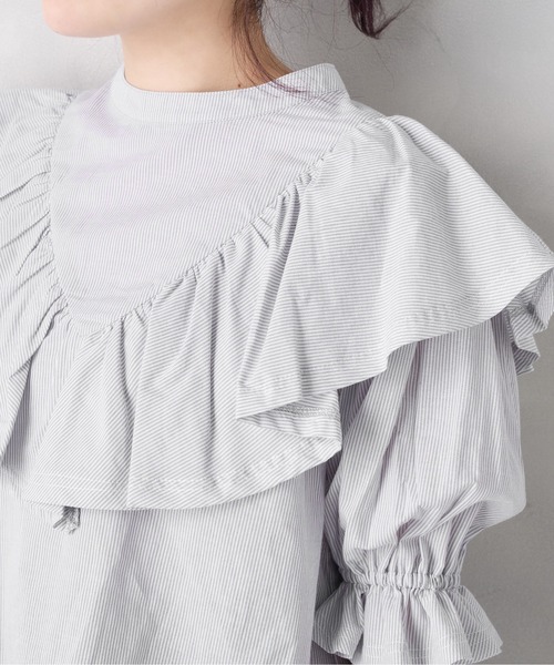 OLIVE des OLIVE(オリーブデオリーブ)の「ラッフルプチハイブラウス(シャツ/ブラウス・レディース・オフホワイト/アイボリー/ストライプ・FREE)」の9枚目の写真
