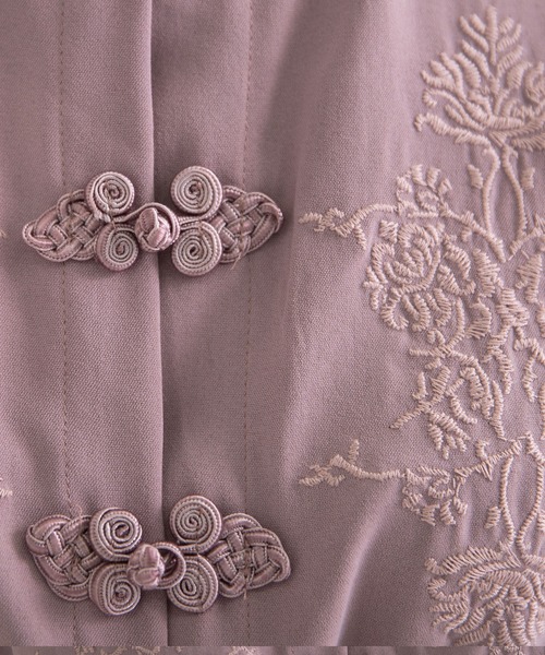 刺繍入りグレー半袖ワンピース Newlyme（ニューリーミー）の「刺繍入りチャイナ半袖ワンピース