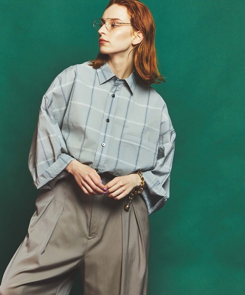 MAISON SPECIAL（メゾンスペシャル）の「《ユニセックスアイテム》シアーチェックエクストラプライムオーバーショートスリーブシャツ 【MAISON SPECIAL/メゾンスペシャル】（シャツ/ブラウス・メンズ・オフホワイト/ブラック/グレー・0/1/2）」の3枚目の写真