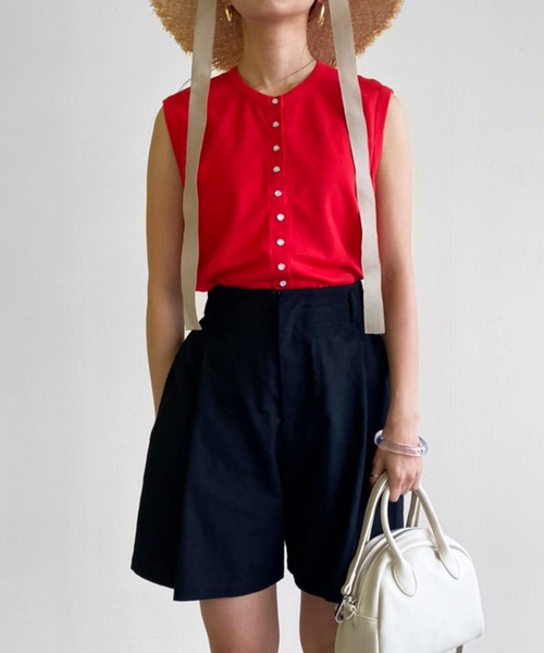 Birthday room（バースデイルーム）の「フロントボタンノースリーブカットソー（Tシャツ/カットソー・レディース・ブラック/レッド/イエロー/グリーン・FREE）」の5枚目の写真