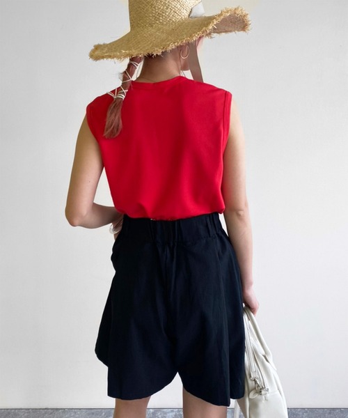 Birthday room（バースデイルーム）の「フロントボタンノースリーブカットソー（Tシャツ/カットソー・レディース・ブラック/レッド/イエロー/グリーン・FREE）」の6枚目の写真