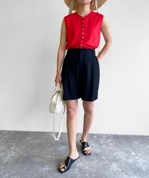 Birthday room（バースデイルーム）の「フロントボタンノースリーブカットソー（Tシャツ/カットソー・レディース・ブラック/レッド/イエロー/グリーン・FREE）」の8枚目の写真