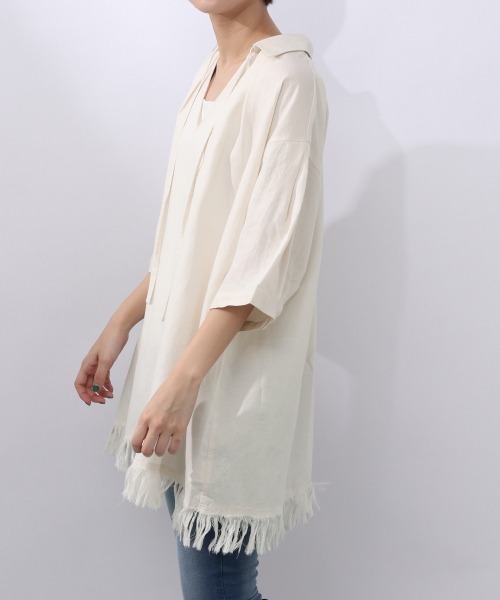 JEANASIS（ジーナシス）の「リネンフリンジチュニックSS/953215（シャツ/ブラウス・レディース・ブラック/ブラウン/アイボリー・FREE）」の2枚目の写真