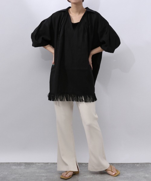 JEANASIS（ジーナシス）の「リネンフリンジチュニックSS/953215（シャツ/ブラウス・レディース・ブラック/ブラウン/アイボリー・FREE）」の8枚目の写真