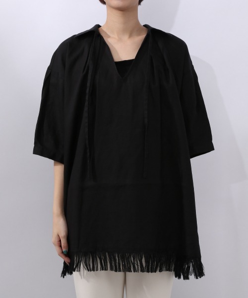 JEANASIS（ジーナシス）の「リネンフリンジチュニックSS/953215（シャツ/ブラウス・レディース・ブラック/ブラウン/アイボリー・FREE）」の14枚目の写真