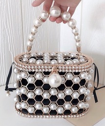 パール×ビジューキラキラハンドバッグ