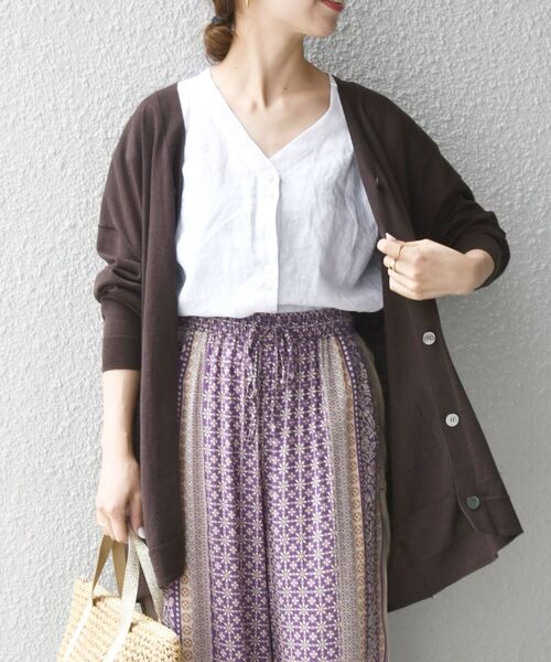 SHIPS any（シップス エニィ）の「SHIPS any: リネン ミックス Vネック カーディガン〈抗菌防臭〉◇（カーディガン/ボレロ・レディース・ナチュラル/ブラウン/ピンク/ネイビー・ONE SIZE）」の21枚目の写真