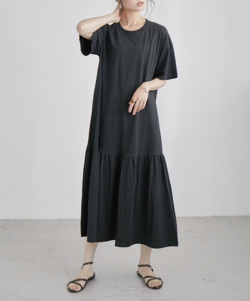 Fashion Letter(ファッションレター)の「裾ティアード半袖ワンピース 大きいサイズ(ワンピース・レディース・ブラック/モカ/チャコールグレー・M-L/L-XL/4L/LL/M)」の17枚目の写真