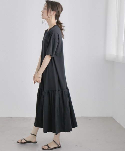 Fashion Letter(ファッションレター)の「裾ティアード半袖ワンピース 大きいサイズ(ワンピース・レディース・ブラック/モカ/チャコールグレー・M-L/L-XL/4L/LL/M)」の18枚目の写真