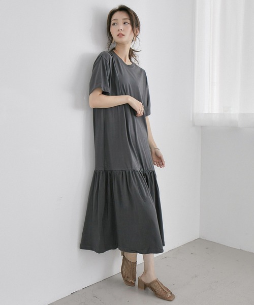 Fashion Letter(ファッションレター)の「裾ティアード半袖ワンピース 大きいサイズ(ワンピース・レディース・ブラック/モカ/チャコールグレー・M-L/L-XL/4L/LL/M)」の5枚目の写真