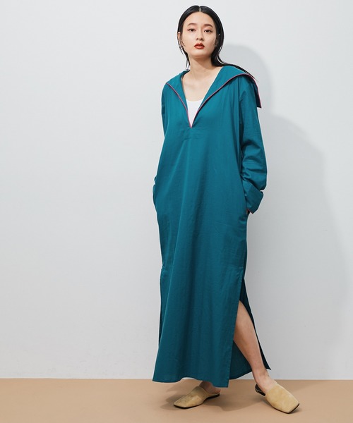 ADAM ET ROPE'（アダムエロペ）の「【P.Le Moult】Sailor Long Shirt（ワンピース・レディース・ダークグリーン/ネイビー・2）」の2枚目の写真