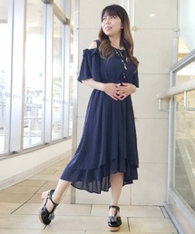 肩あきデザイン楊柳ワンピース