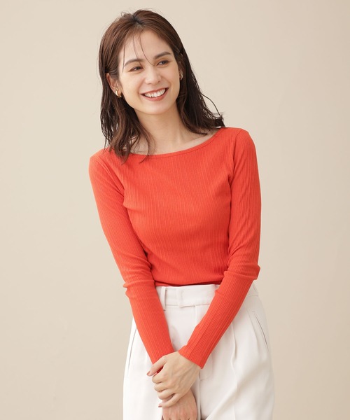 NANO universe（ナノユニバース）の「WEB限定/ランダムリブボートネックトップス 長袖（Tシャツ/カットソー・レディース・ホワイト/グリーン/オレンジ/ブラック/グレー系その他4・FREE）」の5枚目の写真