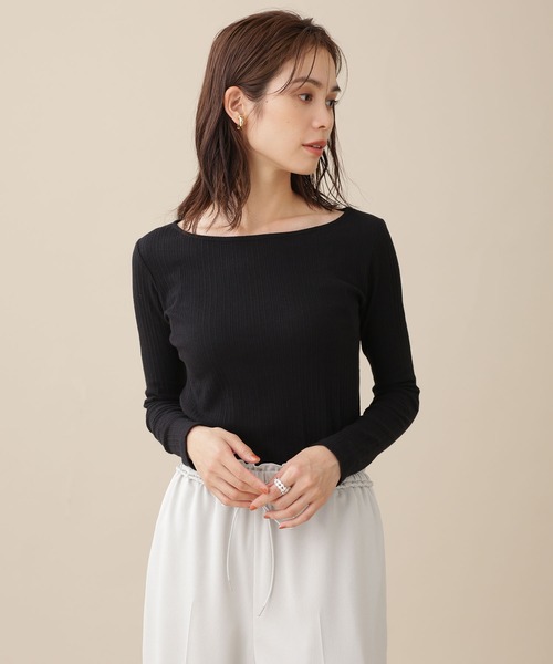 NANO universe（ナノユニバース）の「WEB限定/ランダムリブボートネックトップス 長袖（Tシャツ/カットソー・レディース・ホワイト/グリーン/オレンジ/ブラック/グレー系その他4・FREE）」の22枚目の写真