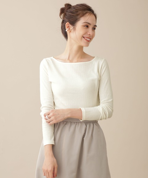 NANO universe（ナノユニバース）の「WEB限定/ランダムリブボートネックトップス 長袖（Tシャツ/カットソー・レディース・ホワイト/グリーン/オレンジ/ブラック/グレー系その他4・FREE）」の12枚目の写真