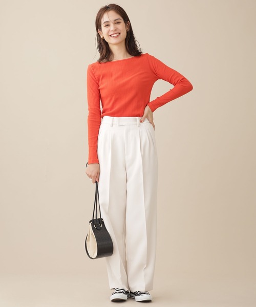 NANO universe（ナノユニバース）の「WEB限定/ランダムリブボートネックトップス 長袖（Tシャツ/カットソー・レディース・ホワイト/グリーン/オレンジ/ブラック/グレー系その他4・FREE）」の10枚目の写真