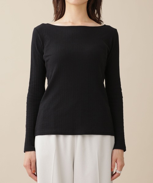 NANO universe（ナノユニバース）の「WEB限定/ランダムリブボートネックトップス 長袖（Tシャツ/カットソー・レディース・ホワイト/グリーン/オレンジ/ブラック/グレー系その他4・FREE）」の16枚目の写真