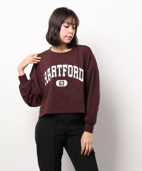 INGNI(イング)の「カレッジロゴミニスウェットショート丈プルオーバー(Tシャツ/カットソー・レディース・ダークブラウン/グレー/グリーン/スミクロ/オフホワイト/グリーン系/グレー系その他2/ブラウン系その他6/ホワイト系その他/ブラック系その他・M)」の8枚目の写真