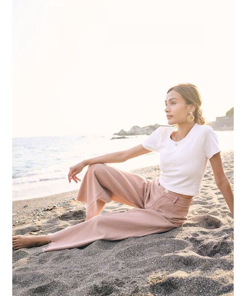 To the sea（トゥーザシー）の「ウォッシュツイルハイウエストワイドパンツ（その他パンツ・レディース・ダークオレンジ/クリーム・SMALL/MEDIUM）」の3枚目の写真