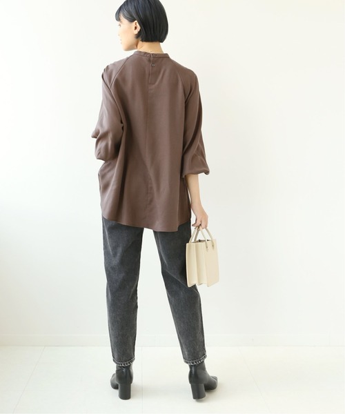 Simplicite(サンプリシテ)の「フロントタック ラップブラウス◆(Tシャツ/カットソー・レディース・ブラウン/ブルー・FREE)」の3枚目の写真