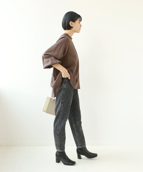 Simplicite(サンプリシテ)の「フロントタック ラップブラウス◆(Tシャツ/カットソー・レディース・ブラウン/ブルー・FREE)」の15枚目の写真