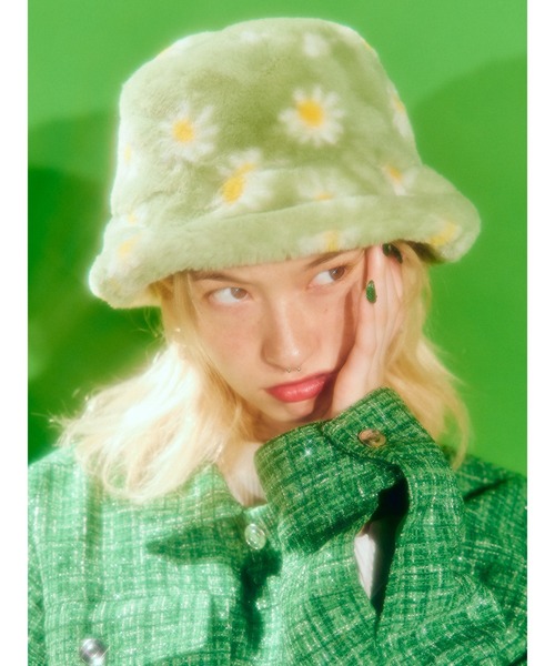 WC(ダブル シー)の「フラワーフェイクファーハット(ハット・レディース・ブラック/グリーン/ホワイト/オレンジ・FREE)」の3枚目の写真