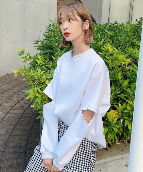 Voyage titty&Co.PETIT（ボヤージュティティアンドコープチ）の「【Voyage titty&Co. PETIT】カットスリーブロンTee（Tシャツ/カットソー・レディース・ホワイト/ブラウン・FREE）」の2枚目の写真