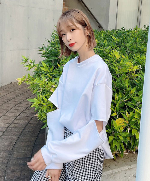 Voyage titty&Co.PETIT（ボヤージュティティアンドコープチ）の「【Voyage titty&Co. PETIT】カットスリーブロンTee（Tシャツ/カットソー・レディース・ホワイト/ブラウン・FREE）」の5枚目の写真