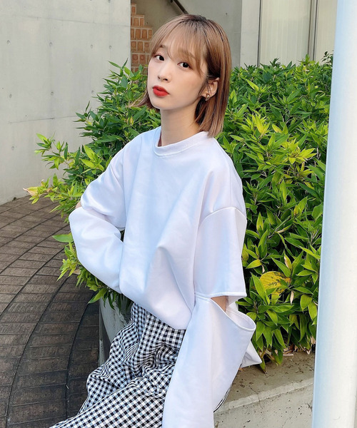 Voyage titty&Co.PETIT（ボヤージュティティアンドコープチ）の「【Voyage titty&Co. PETIT】カットスリーブロンTee（Tシャツ/カットソー・レディース・ホワイト/ブラウン・FREE）」の4枚目の写真